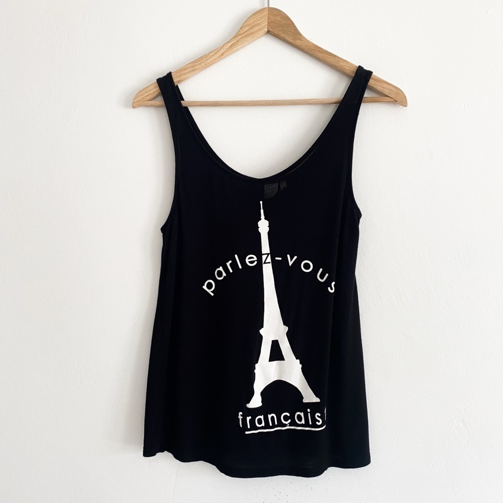 H&M “Parlez-vous Français?” Eiffel Tower Graphic Tank – Size Small, Black - Picture 2 of 8